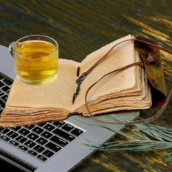 C Compass Vintage Leather Journal - Antique Handmade Leather Bound journal with - Picture 7 of 10